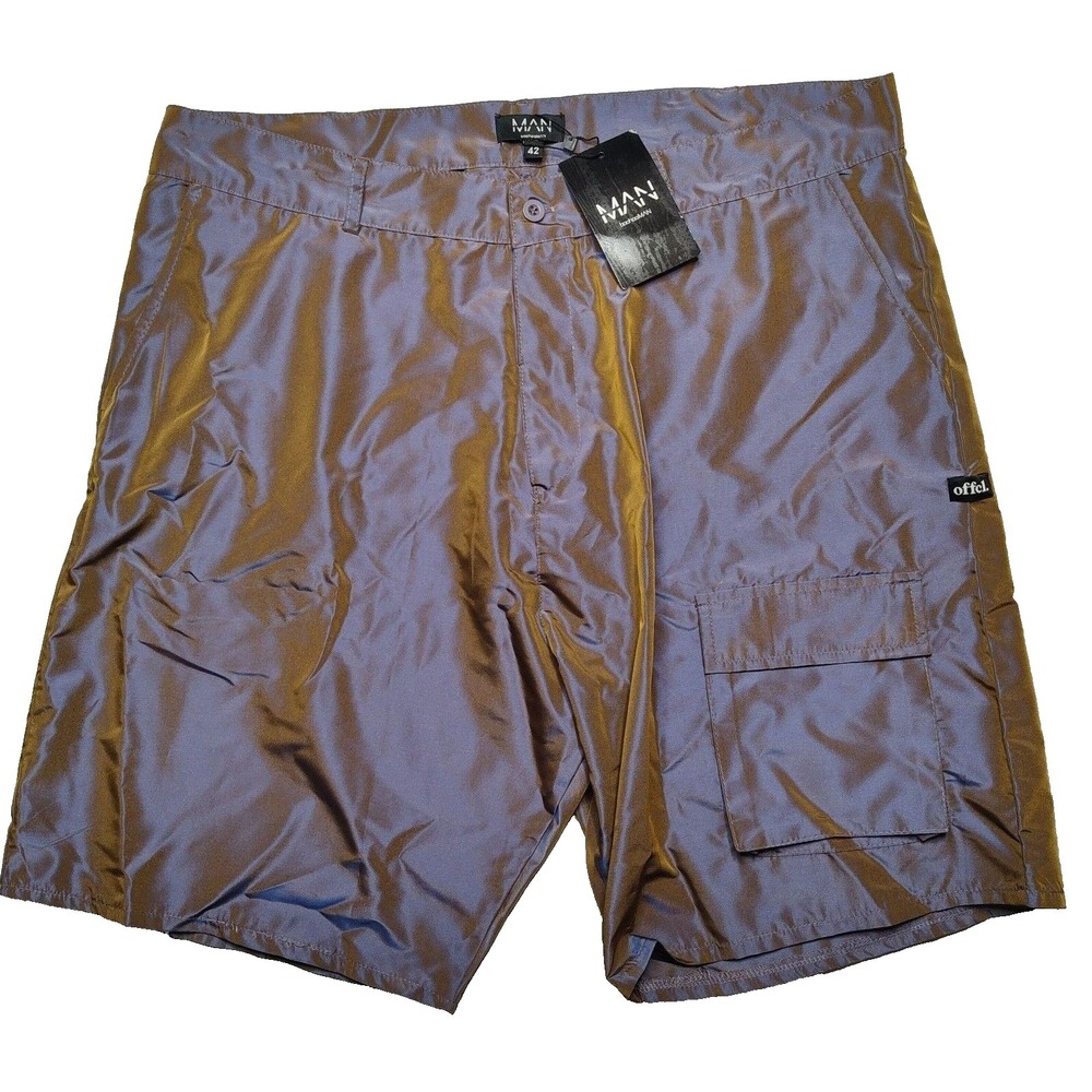 BooHoo Man Men 42 (Actual 40" ) Chocolate Iridescent 8.5" Cargo Shorts NEW
